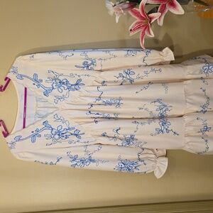 Cupshe Cream and Blue Long Sleeve Dress w/Pockets